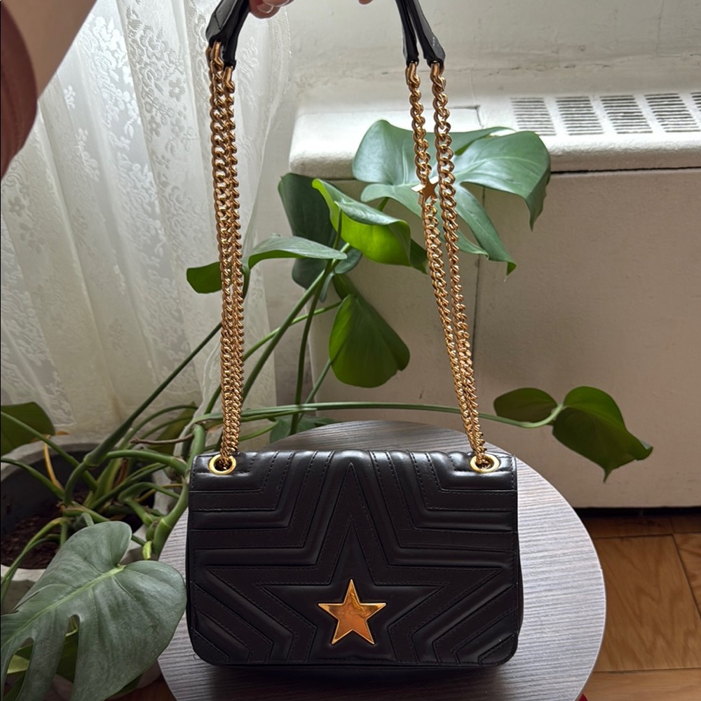 Stella McCartney Black and Gold Shoulder Bag with Chain Strap